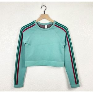 🖤3/$25 SALE!! Fabletics crew neck long sleeve teal stripe crop pullover large